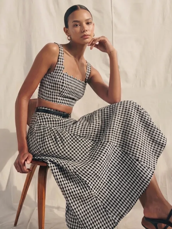 Cotton Gingham Cami Top & Midi Skirt Set made by COMMENSE