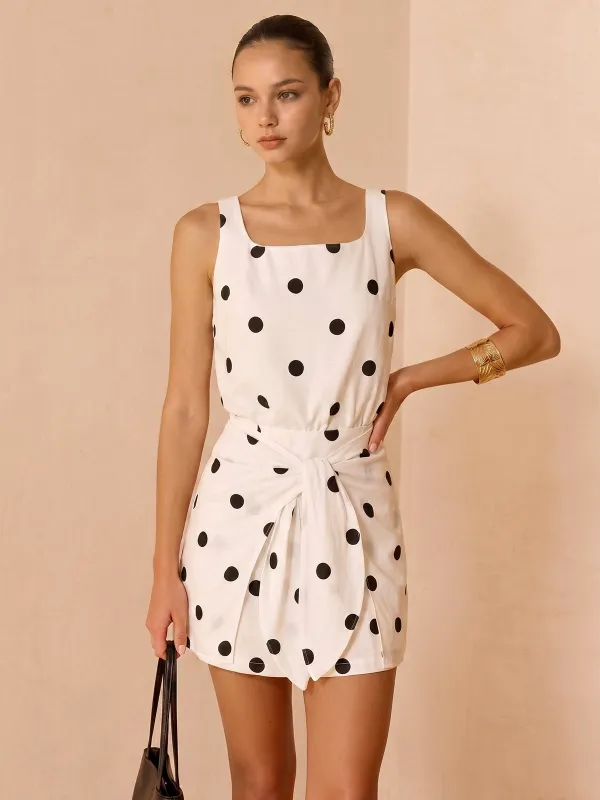 Square Neck Polka Dot Top & Mini Skirt Set made by COMMENSE