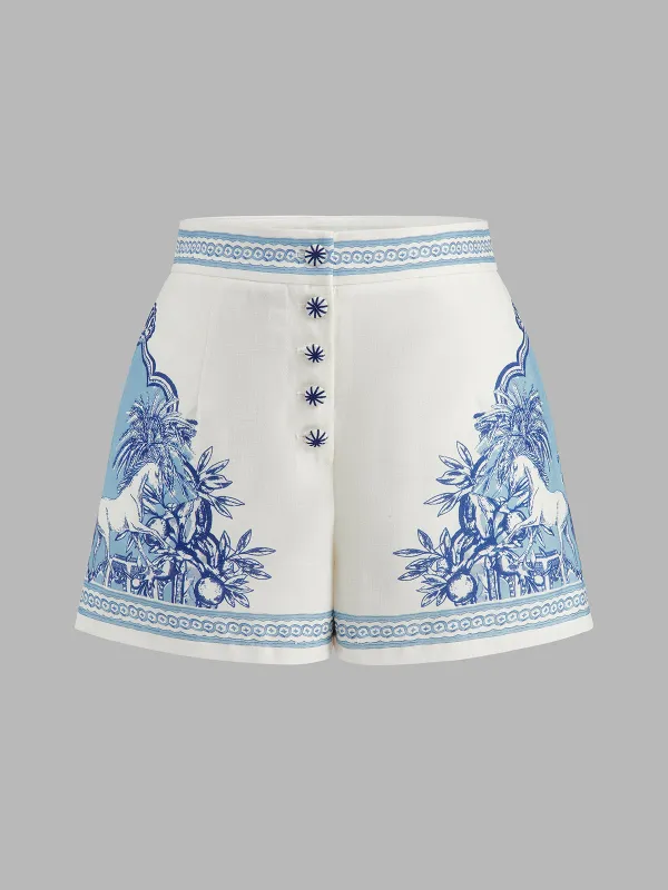 Horse Botanical Print Casual Shorts made by COMMENSE