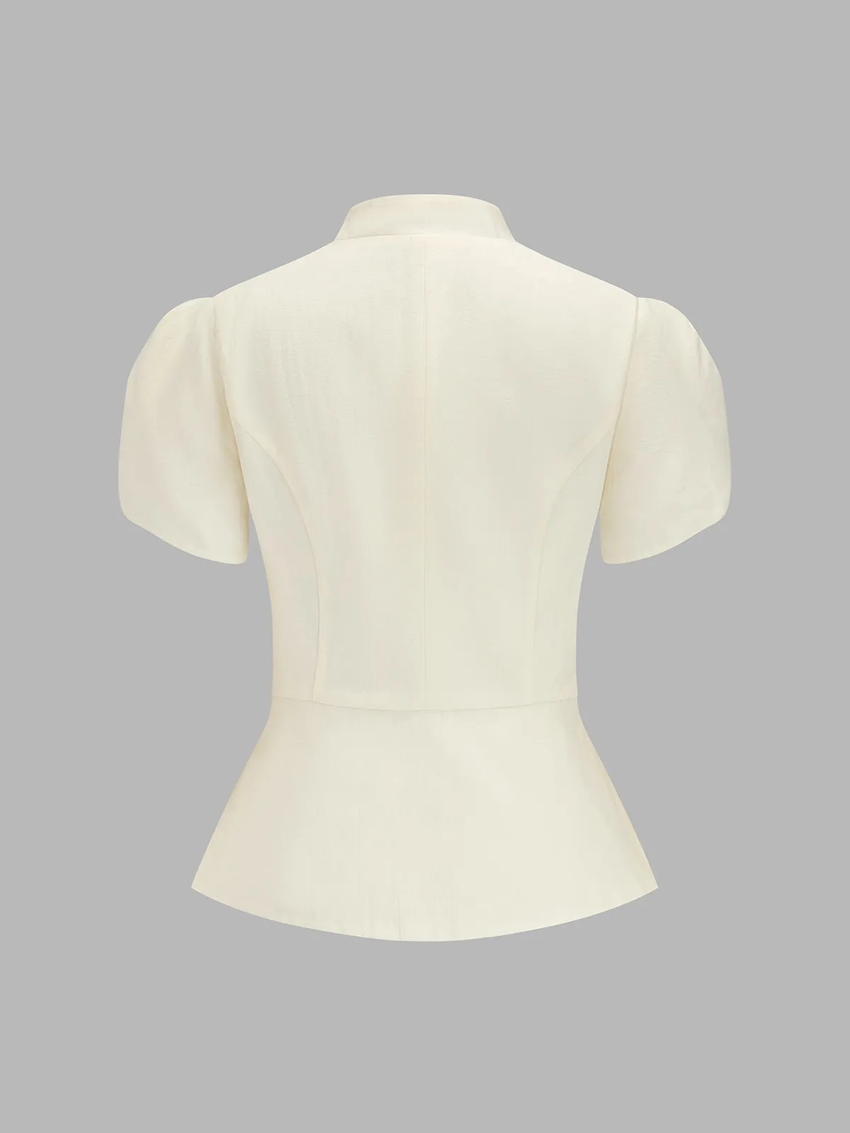 Mandarin Collar Puff Sleeve Peplum Blouse sold by COMMENSE product image thumbnail 2