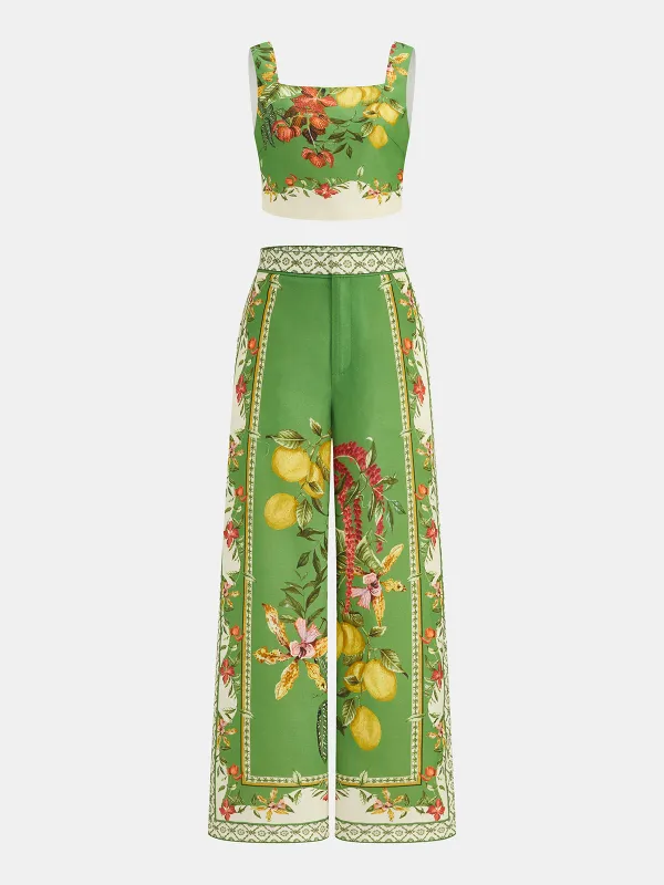 Fruit Floral Print Crop Cami Top & Pants Set made by COMMENSE