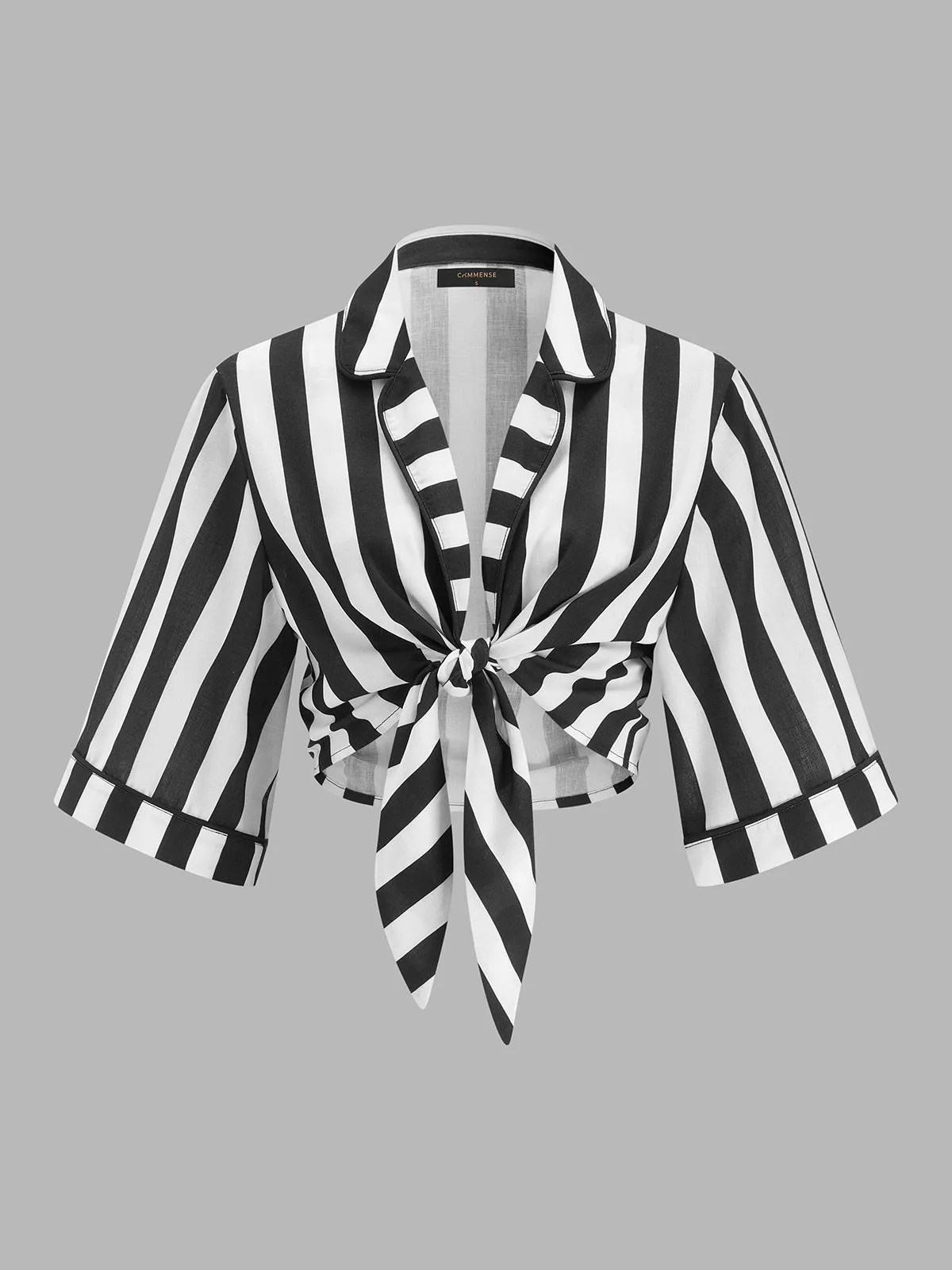 Striped Knotted Blouse & Palm Print Skirt Set sold by COMMENSE product image thumbnail 2