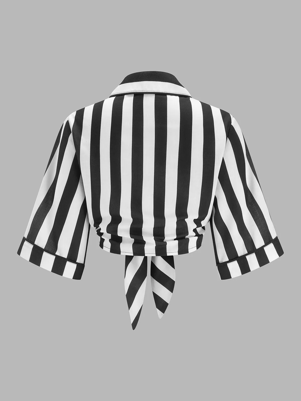 Striped Knotted Blouse & Palm Print Skirt Set sold by COMMENSE product image thumbnail 3
