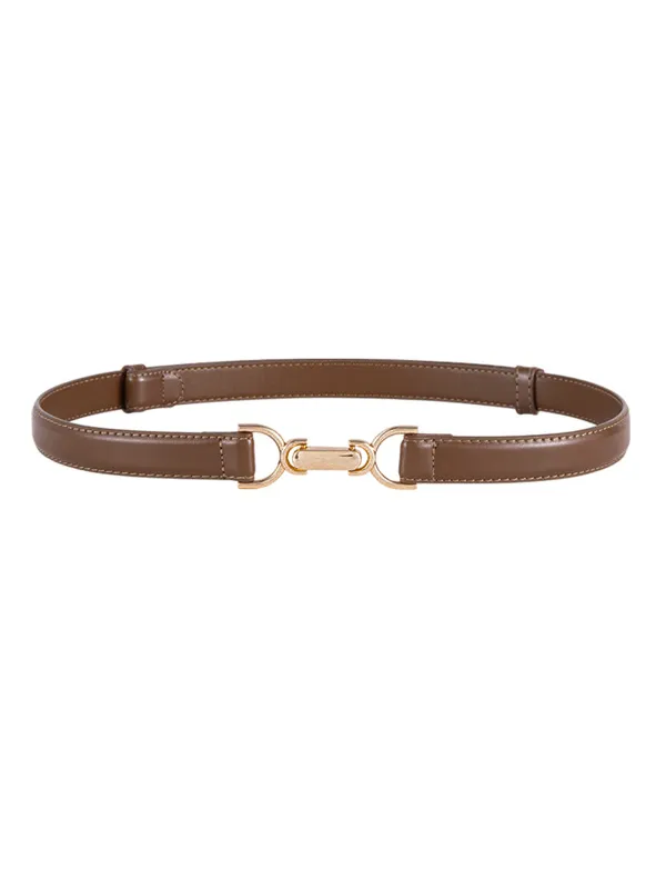 Metal Buckle Slim Leather Waist Belt made by COMMENSE