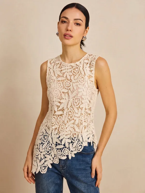 Asymmetric Crochet Lace Sleeveless Top made by COMMENSE