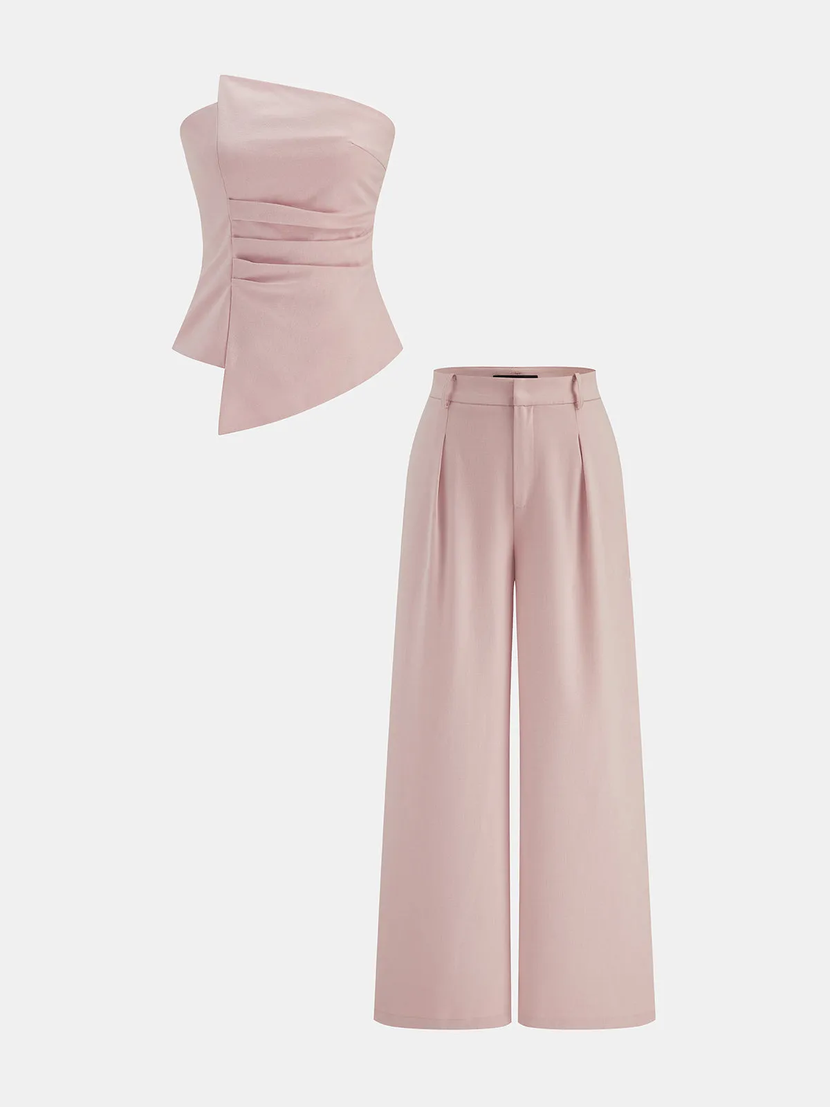 Asymmetric Ruched Strapless Top & Pants Set sold by COMMENSE product image thumbnail 2