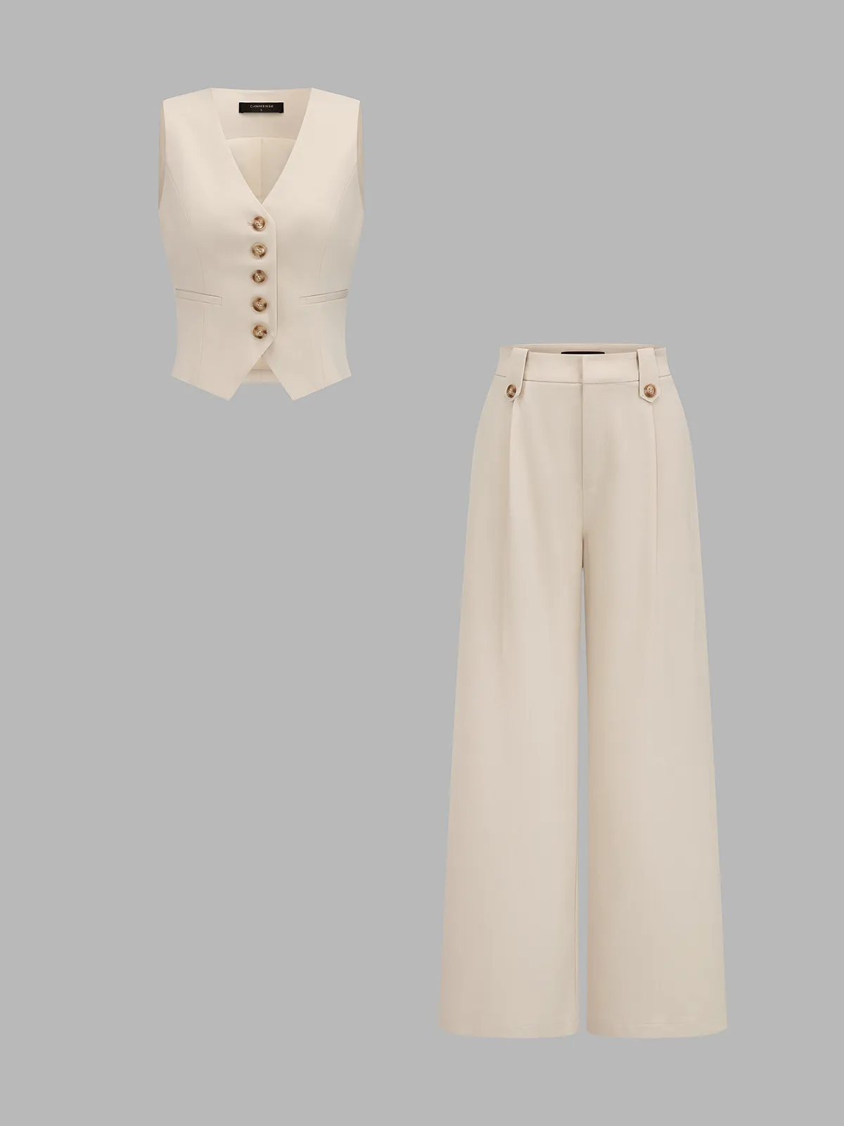 V-Neck Button Vest & Wide Leg Pants Set sold by COMMENSE product image thumbnail 2
