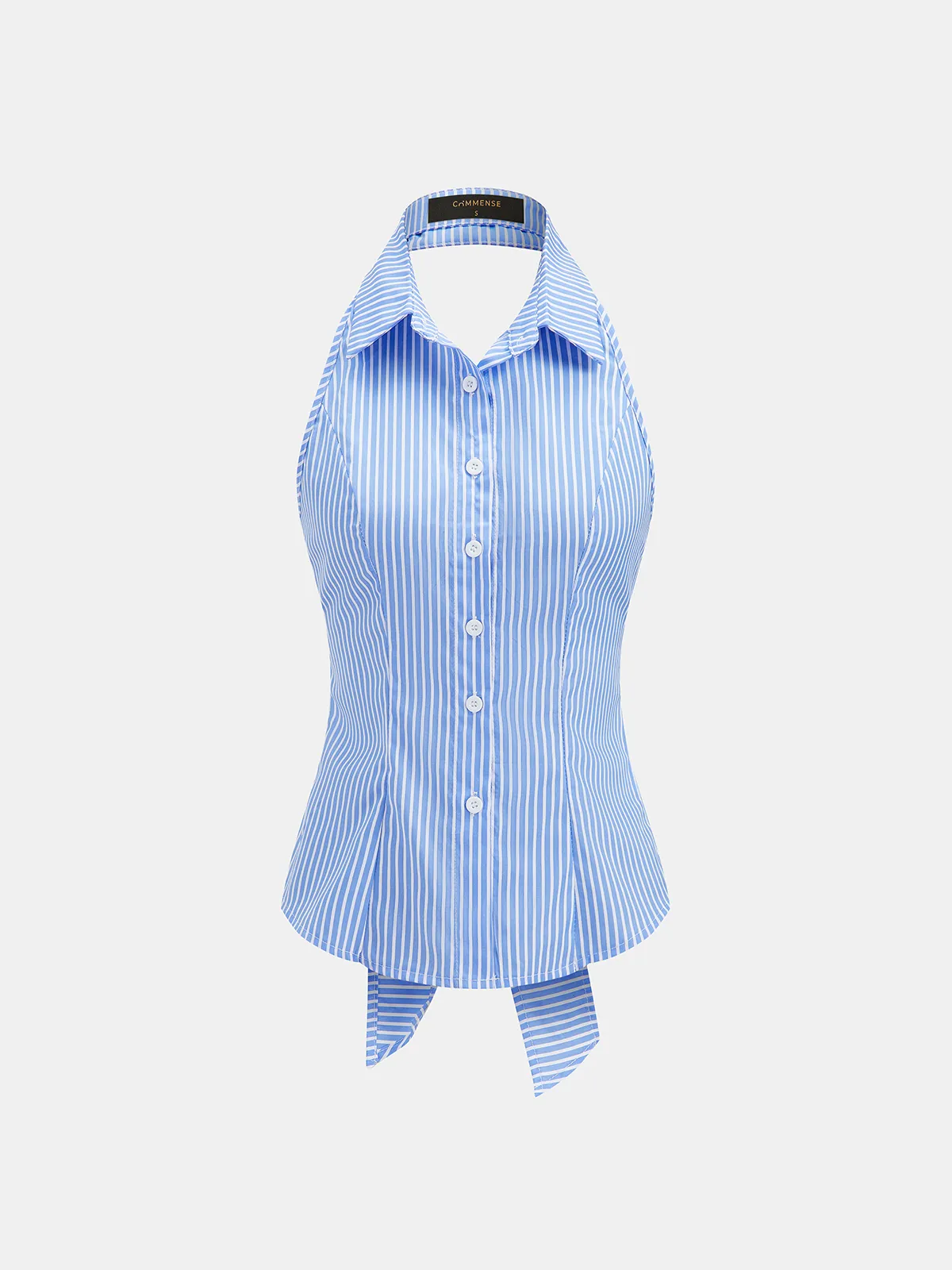 Striped Halter Neck Tie Back Sleeveless Shirt sold by COMMENSE product image thumbnail 2