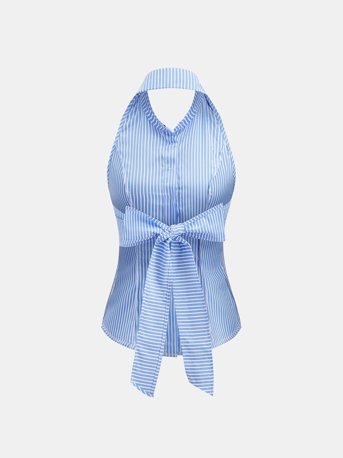 Striped Halter Neck Tie Back Sleeveless Shirt sold by COMMENSE product image thumbnail 3