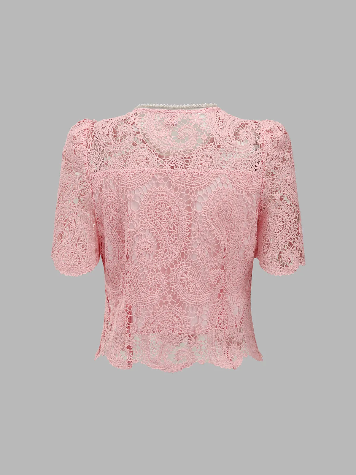Pearl Button Guipure Lace Top & Midi Skirt Set sold by COMMENSE product image thumbnail 3