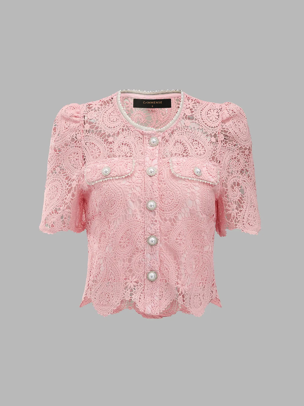 Pearl Button Guipure Lace Top & Midi Skirt Set sold by COMMENSE product image thumbnail 2