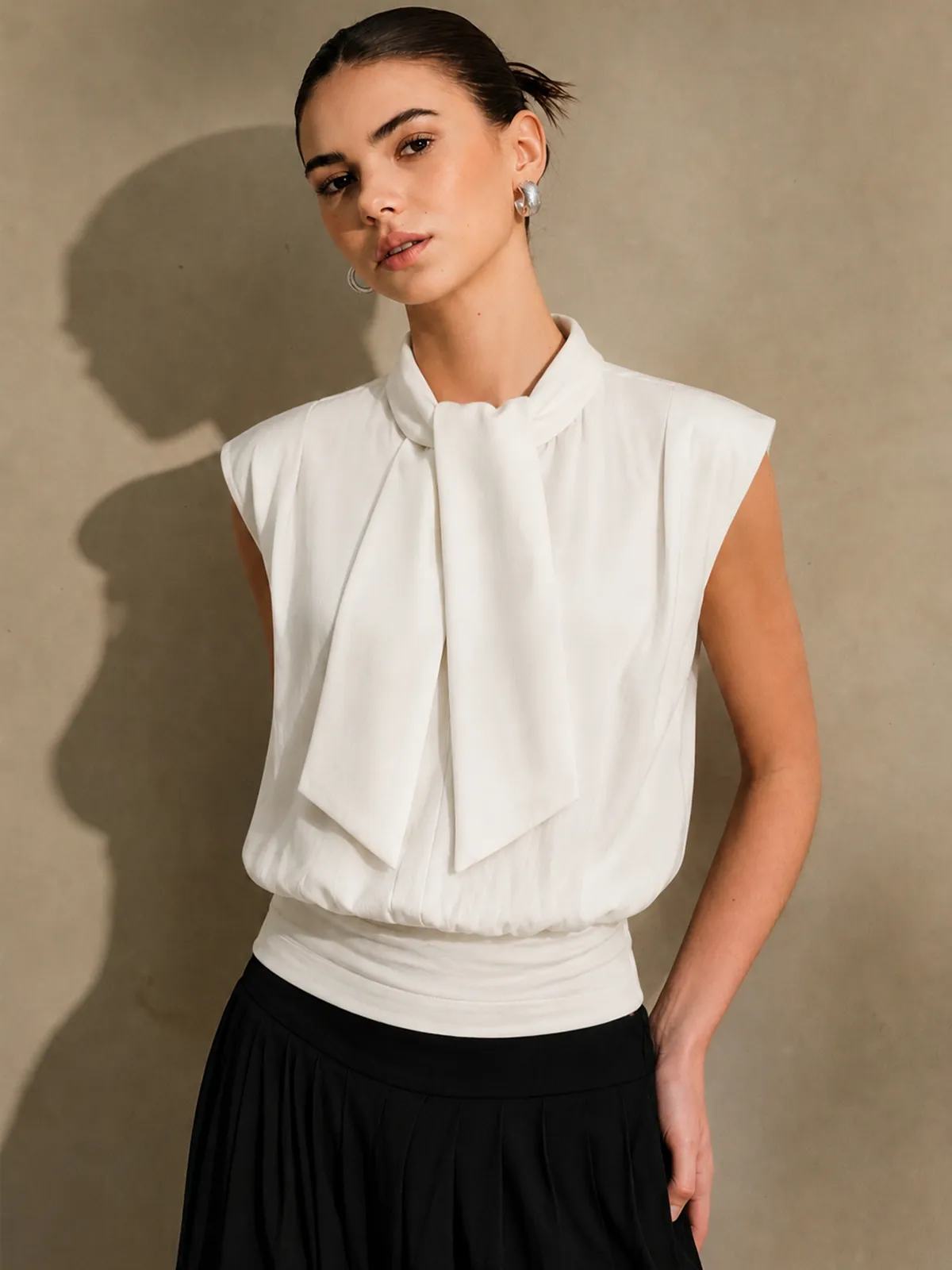 Tie-Neck Sleeveless Linen Blend Blouse sold by COMMENSE product image thumbnail 2