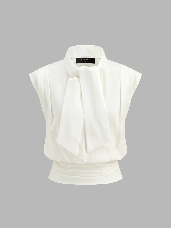 Tie-Neck Sleeveless Linen Blend Blouse made by COMMENSE