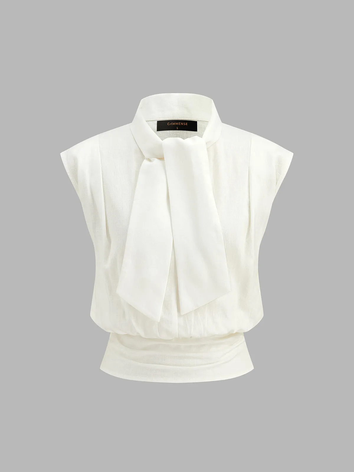 Tie-Neck Sleeveless Linen Blend Blouse sold by COMMENSE