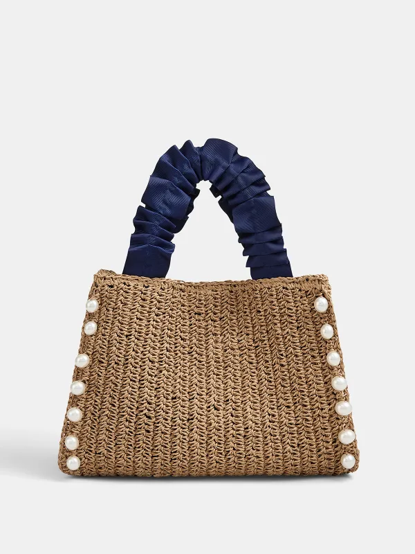 Pearl Decor Woven Straw Tote Bag made by COMMENSE