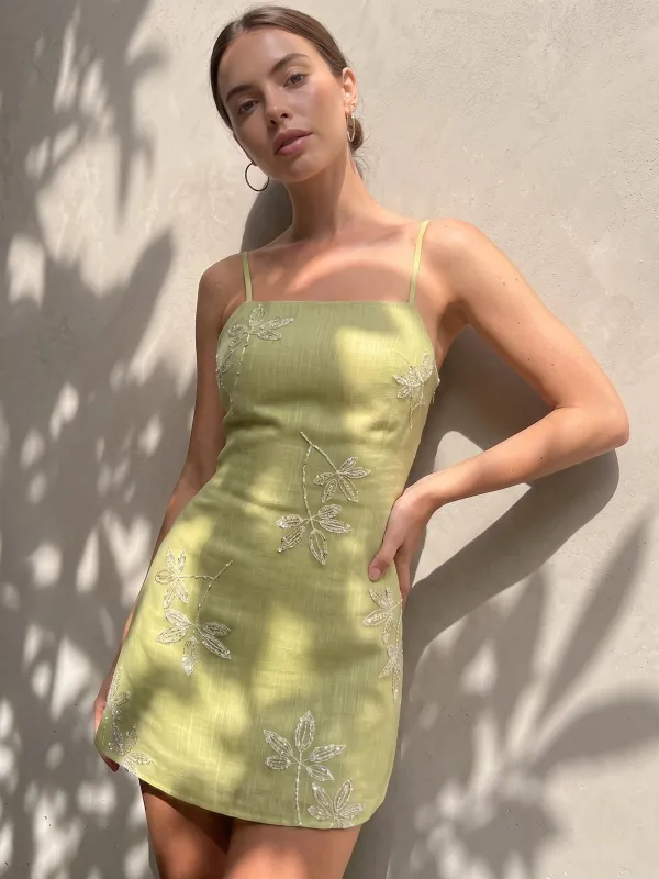 Sequin Leaf Embellished Slip Dress made by COMMENSE