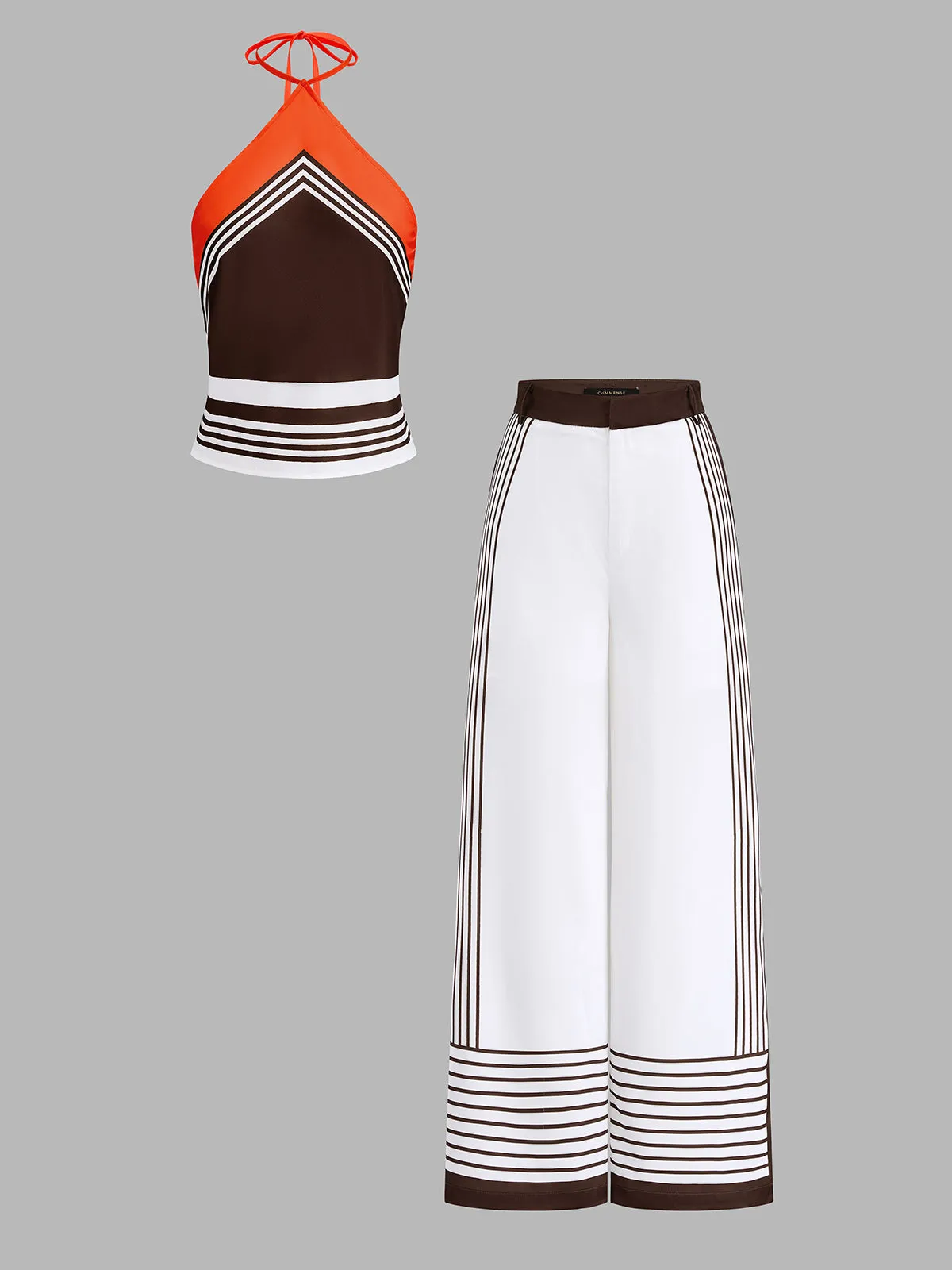 Color Block Halter Top & Striped Pants Set sold by COMMENSE product image thumbnail 2