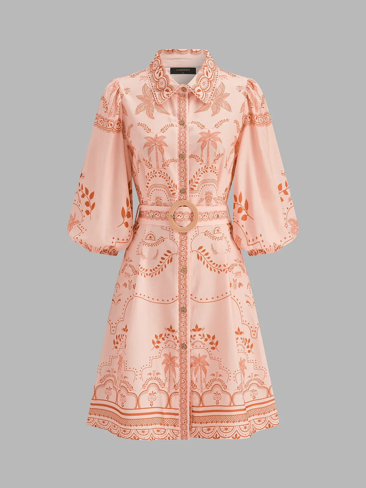 Tropical Print Belted Shirt Dress sold by COMMENSE product image thumbnail 2