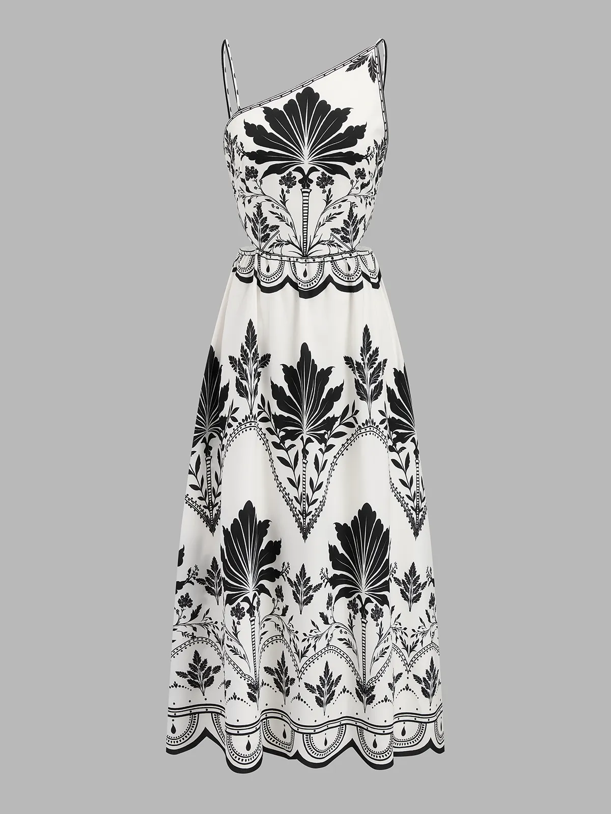 Leaf Print Cutout Asymmetrical Cami Maxi Dress sold by COMMENSE product image thumbnail 2