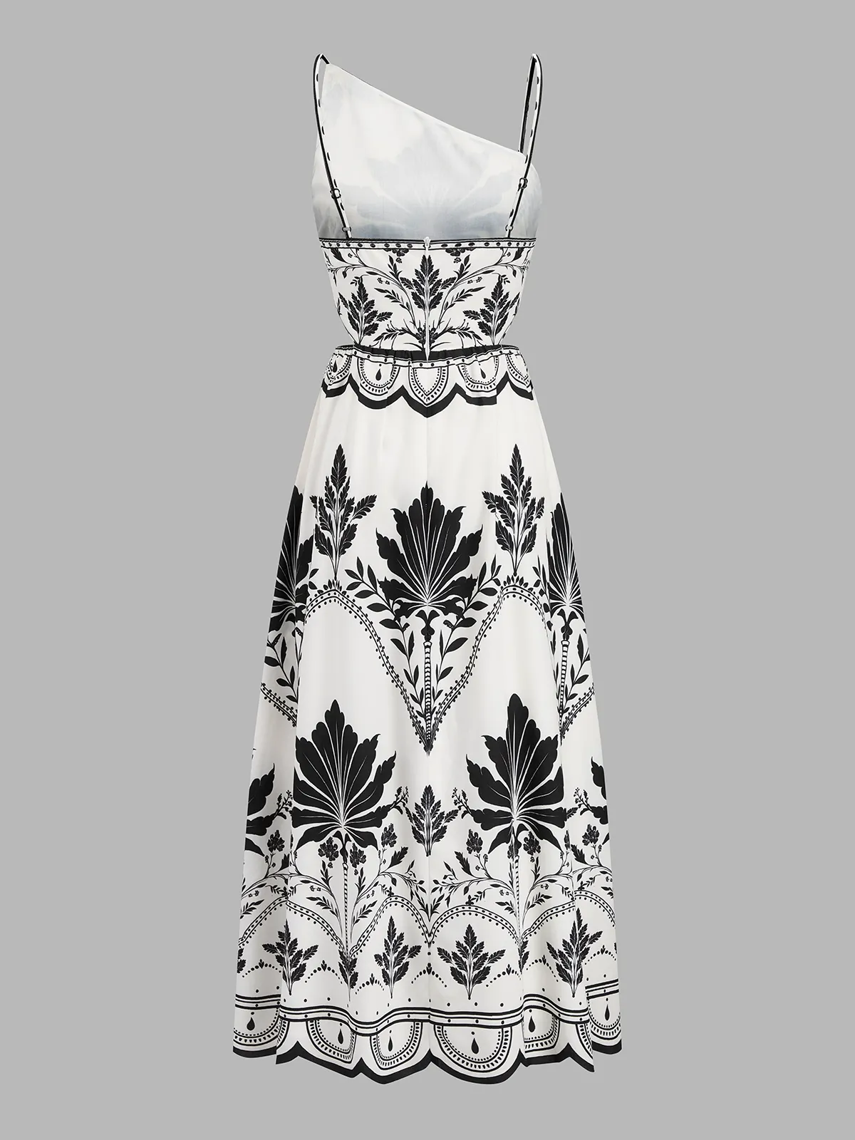 Leaf Print Cutout Asymmetrical Cami Maxi Dress sold by COMMENSE product image thumbnail 3