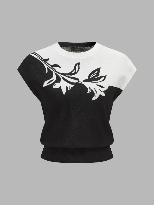 Floral Intarsia Knit Sleeveless Top made by COMMENSE