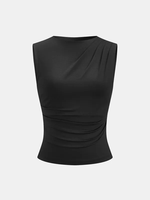 Ruched Sleeveless Fitted Blouse made by COMMENSE