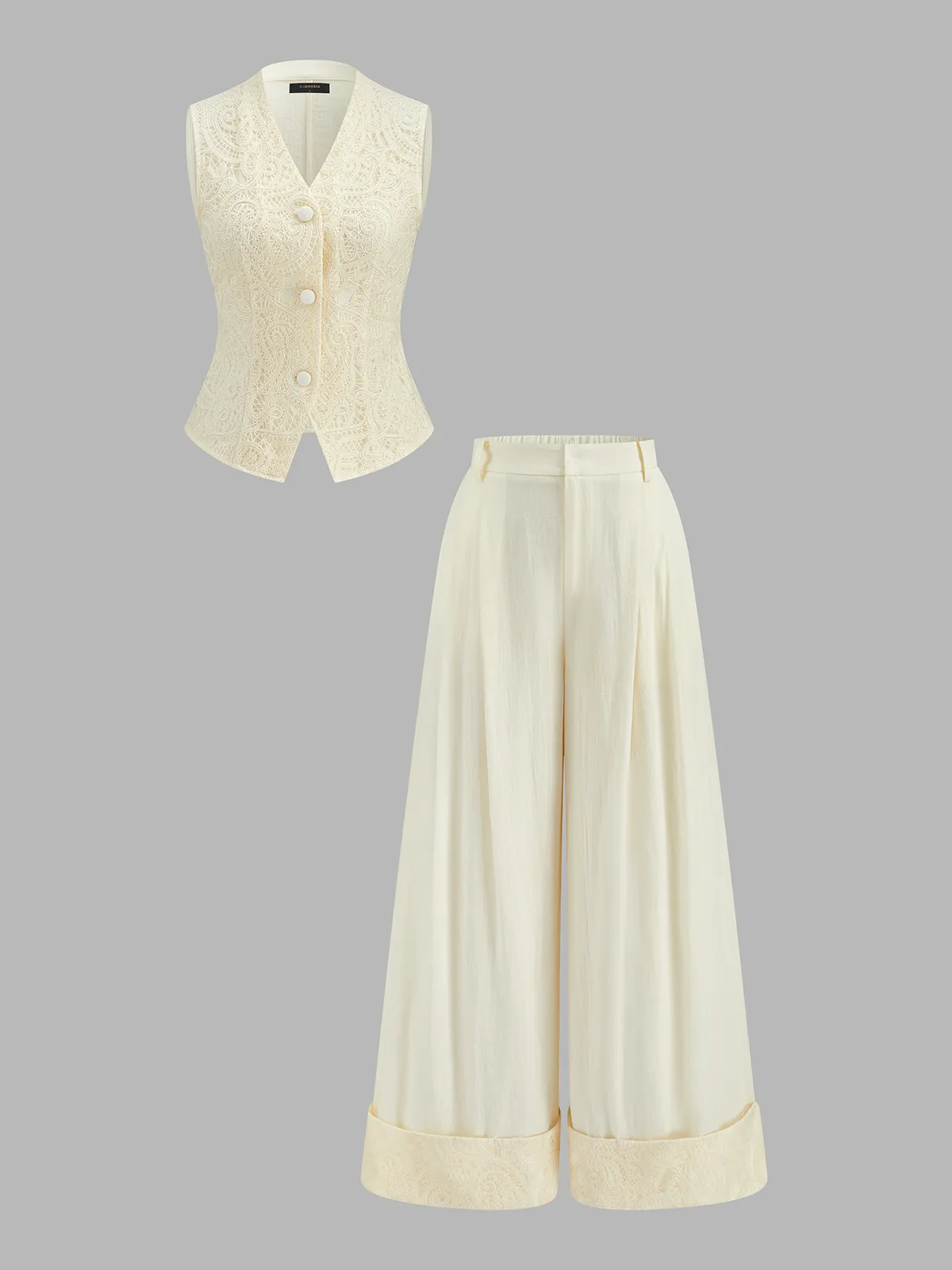 Guipure Lace Vest & Roll Cuff Pants Set sold by COMMENSE product image thumbnail 2
