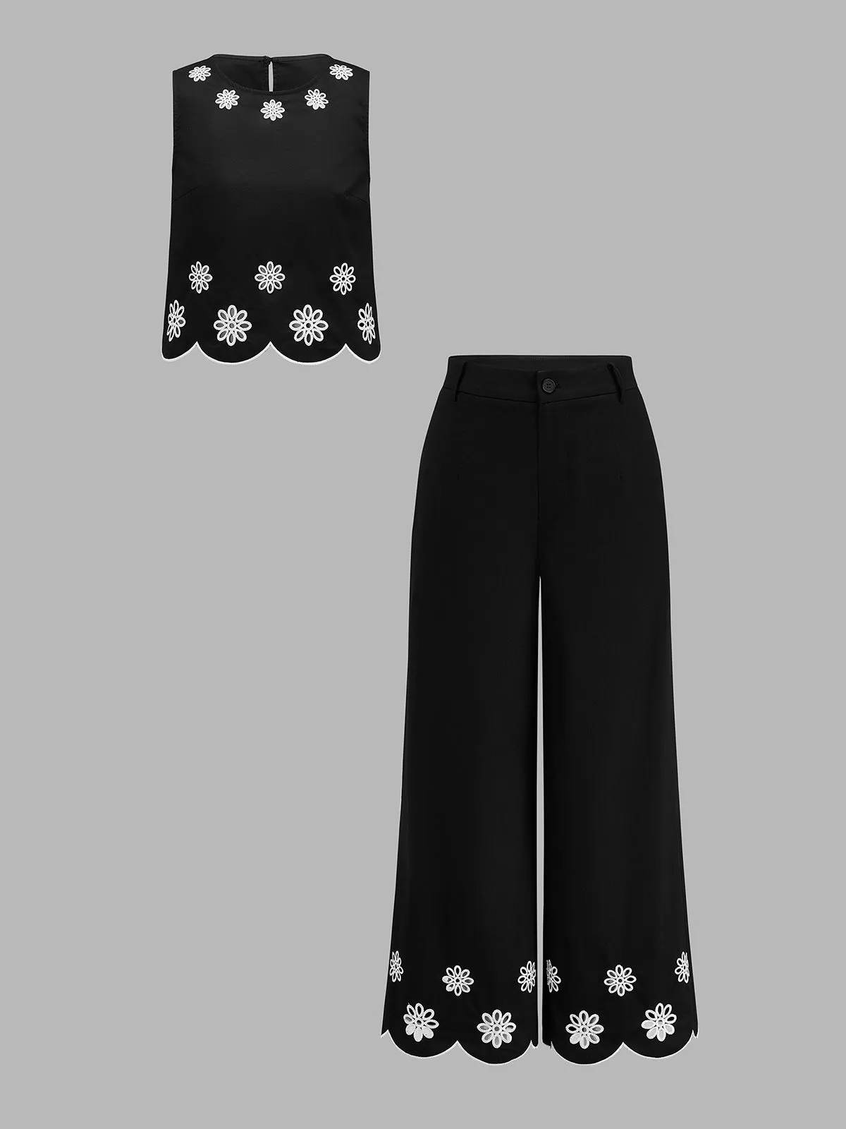 Embroidery Flower Sleeveless Top & Pants Set sold by COMMENSE product image thumbnail 2