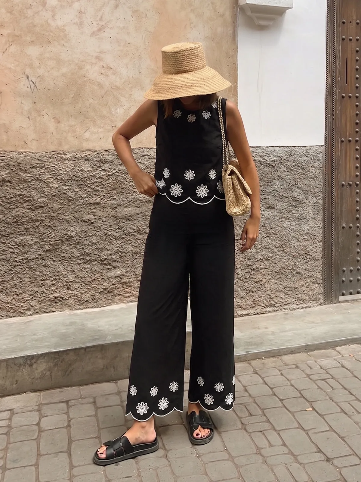 Embroidery Flower Sleeveless Top & Pants Set sold by COMMENSE