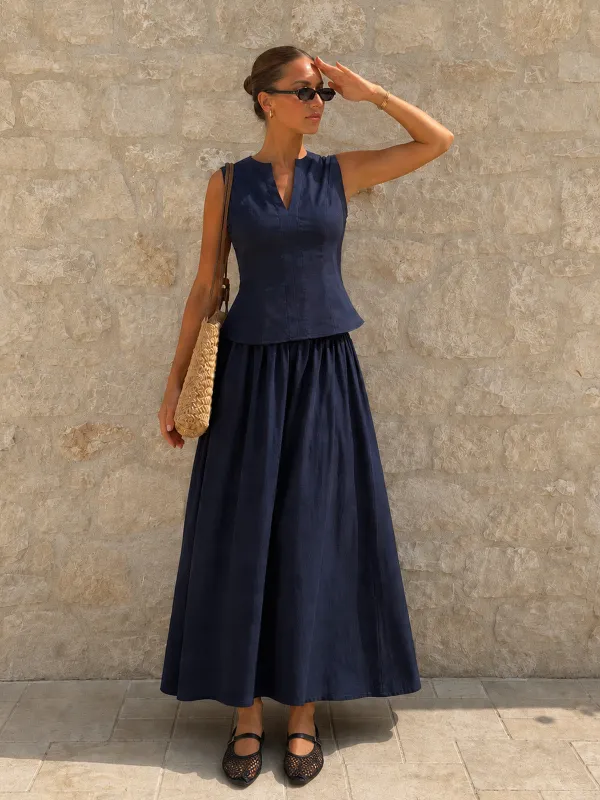 Split Neck Sleeveless Top & Midi Skirt Set made by COMMENSE