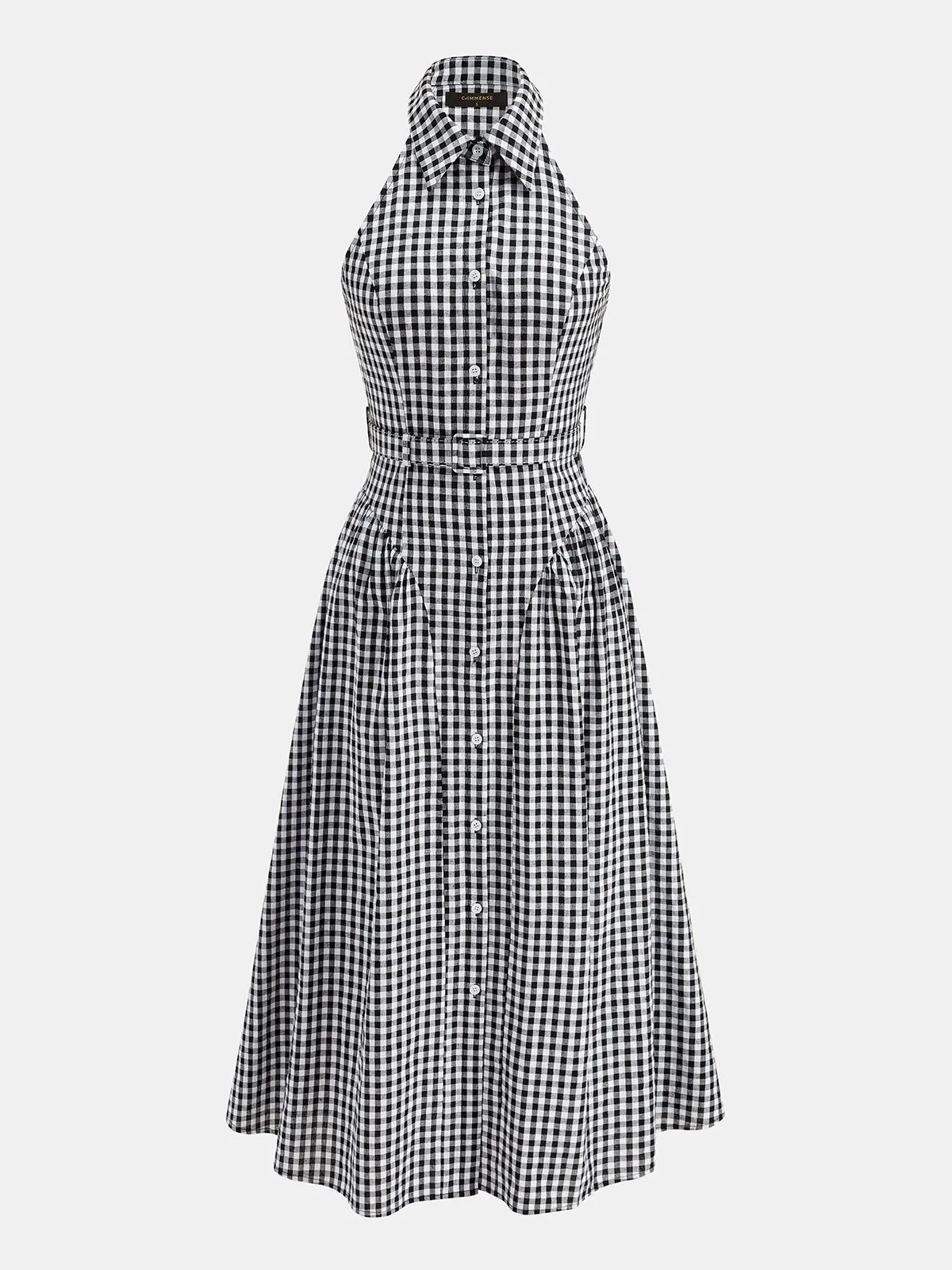 Gingham Collared Halter Belted Midi Dress sold by COMMENSE product image thumbnail 2