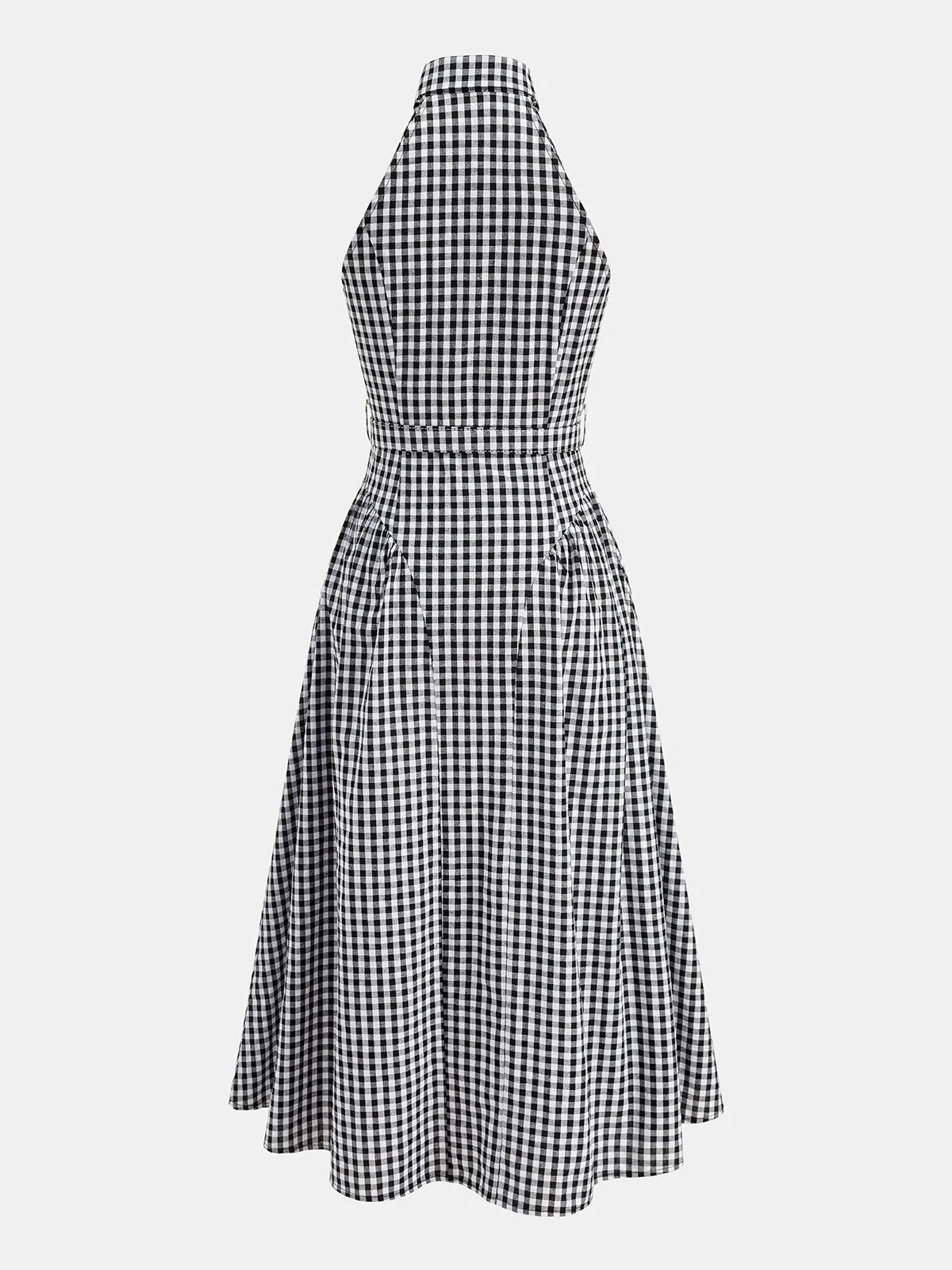 Gingham Collared Halter Belted Midi Dress sold by COMMENSE product image thumbnail 3
