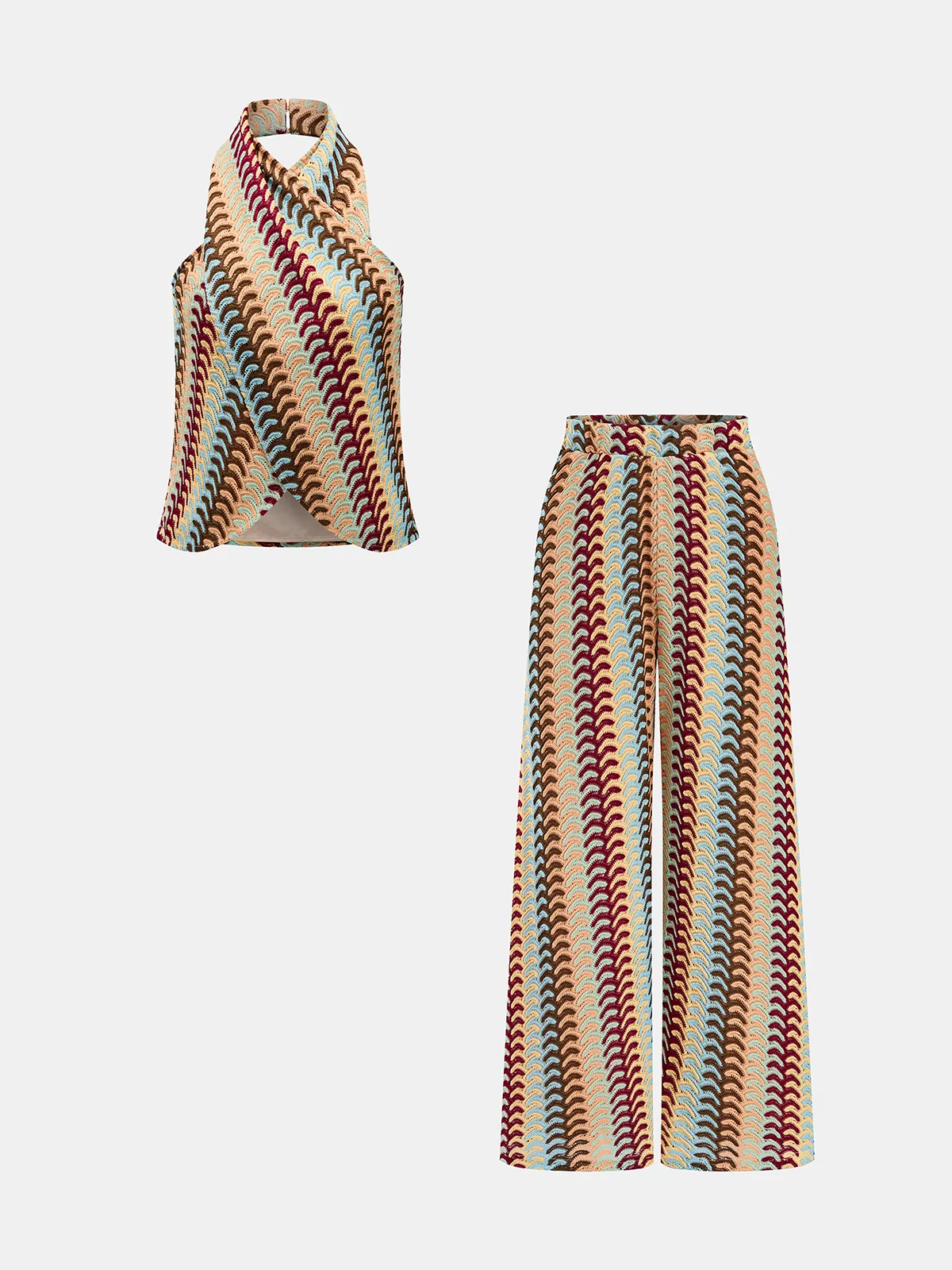 Multicolor Striped Knit Halter Top & Pants Set sold by COMMENSE product image thumbnail 2