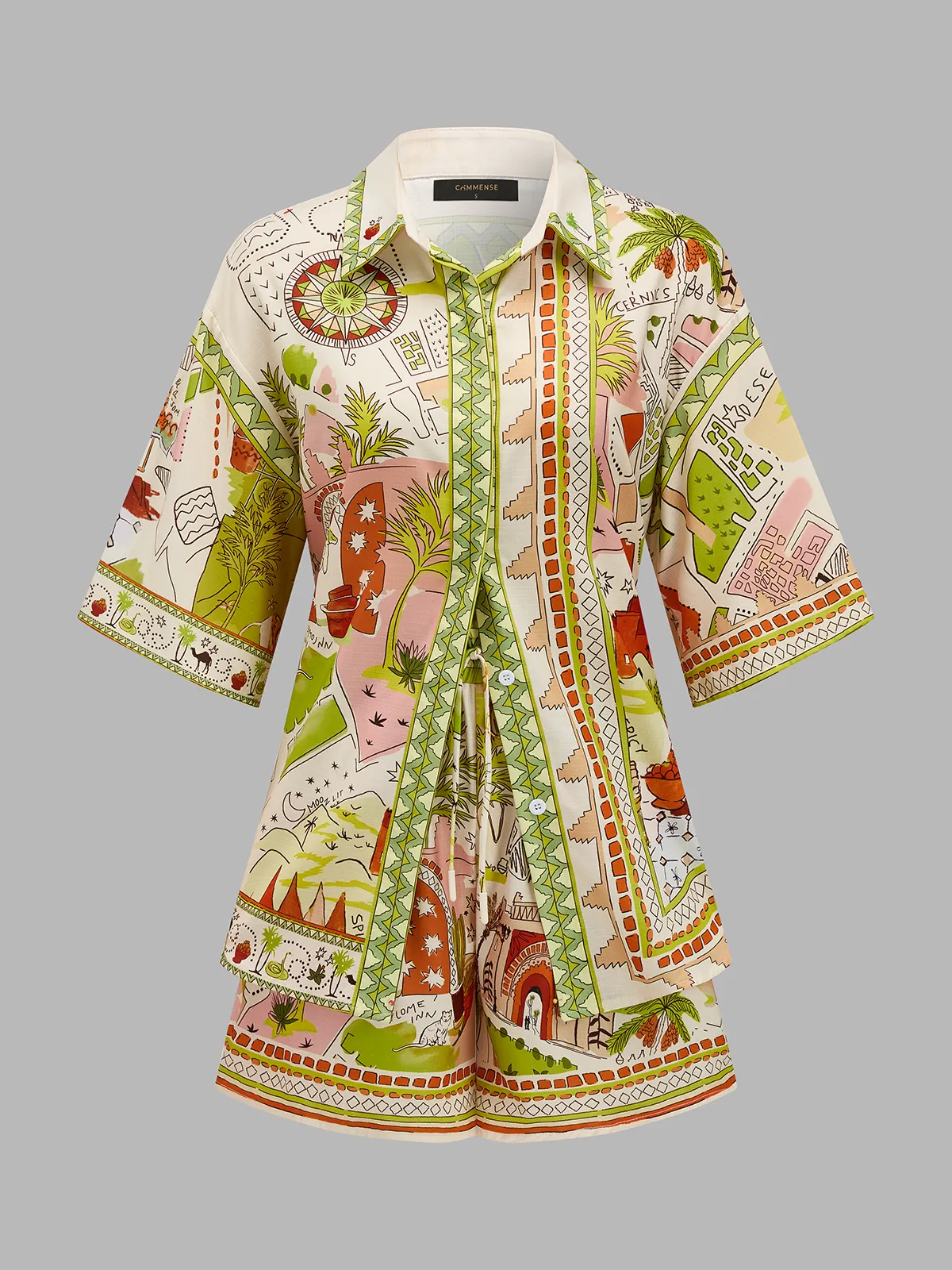 Printed Short Sleeve Shirt & Drawstring Shorts Set sold by COMMENSE product image thumbnail 2