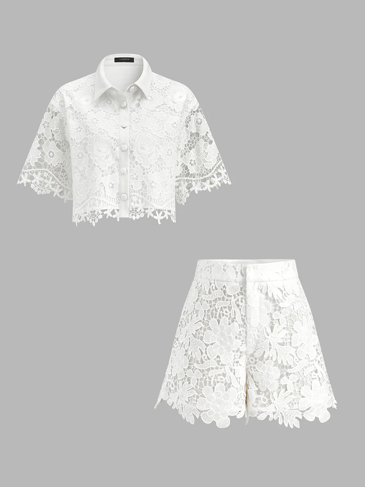 Guipure Lace Short Sleeve Shirt & Shorts Set sold by COMMENSE product image thumbnail 2