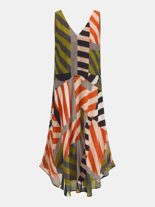 Color Block Striped Asymmetric Midi Dress made by COMMENSE