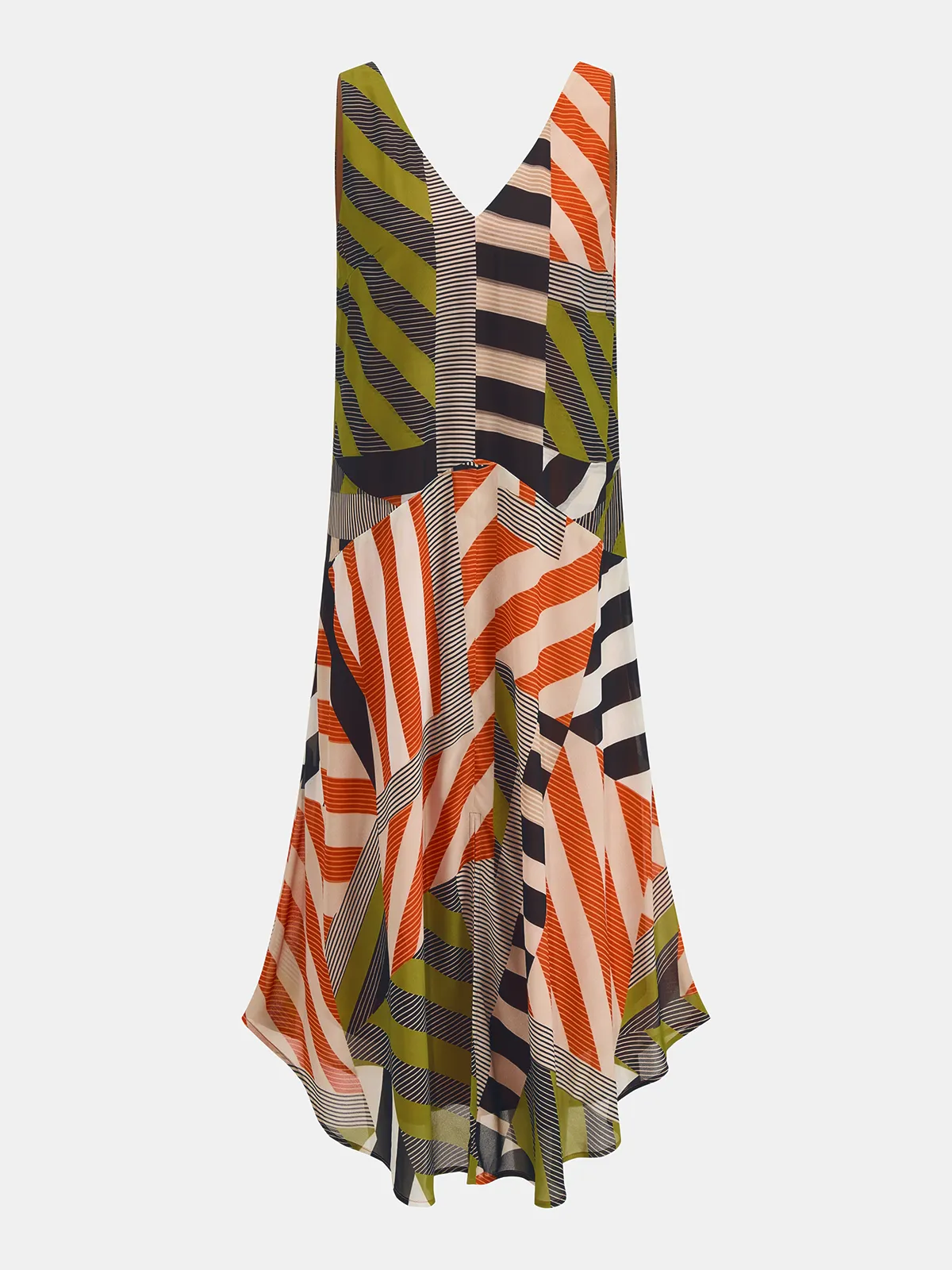 Color Block Striped Asymmetric Midi Dress sold by COMMENSE