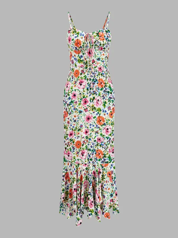 Multicolor Floral Print Mermaid Midi Dress made by COMMENSE
