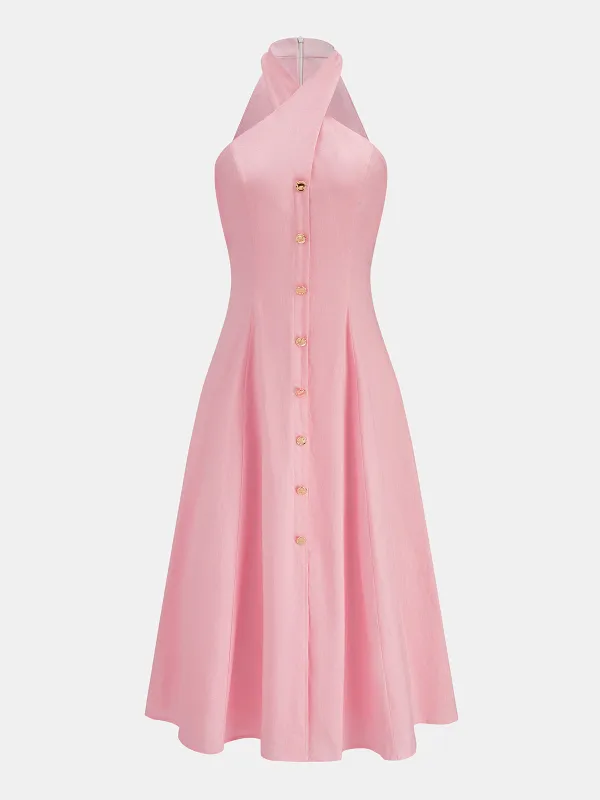 Crisscross Halter Cotton Linen Maxi Dress made by COMMENSE