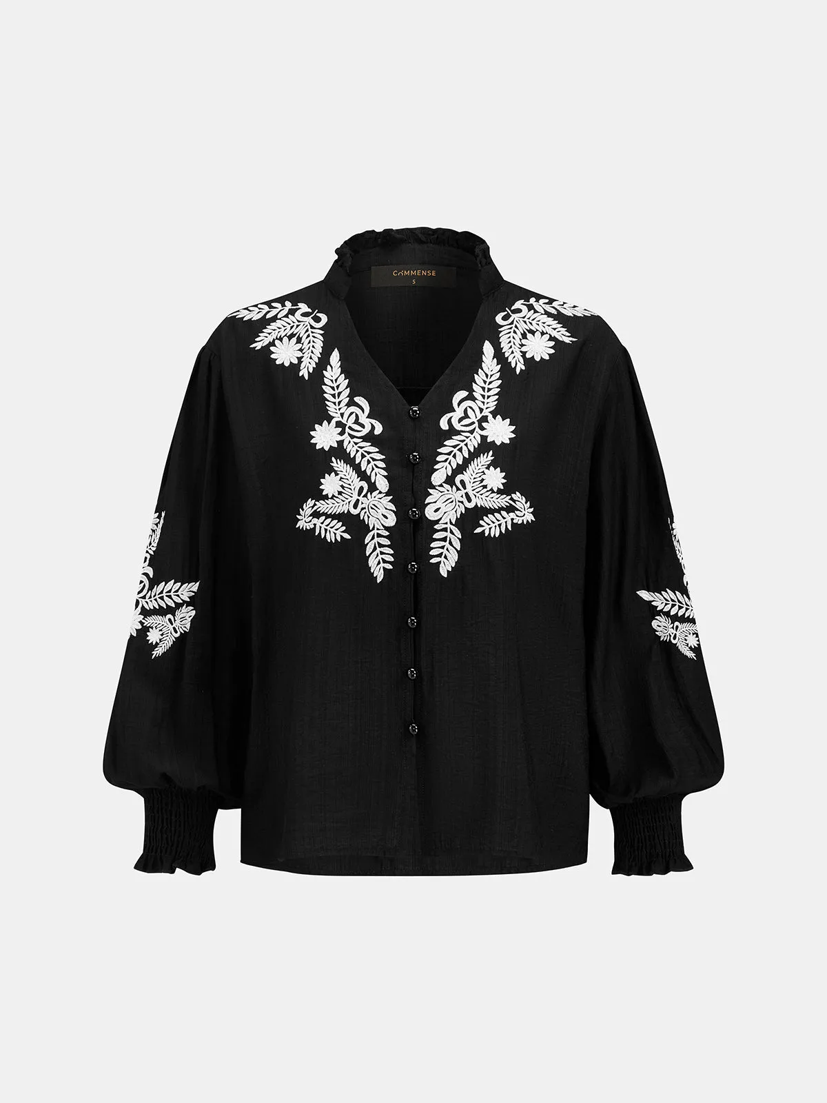 Puff Sleeve V-Neck Embroidered Blouse sold by COMMENSE product image thumbnail 2
