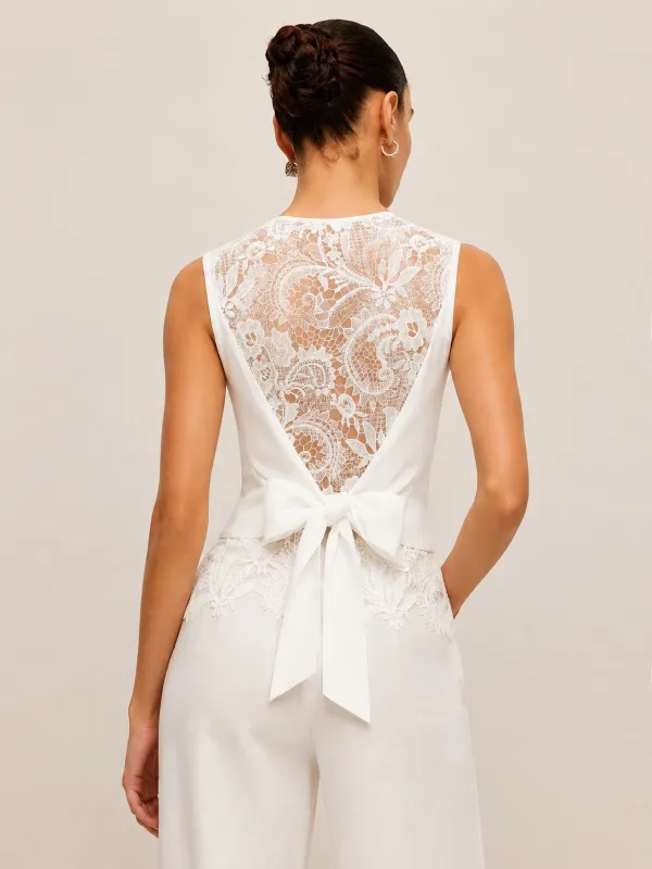 Lace Back Bow Vest & Pants Set made by COMMENSE