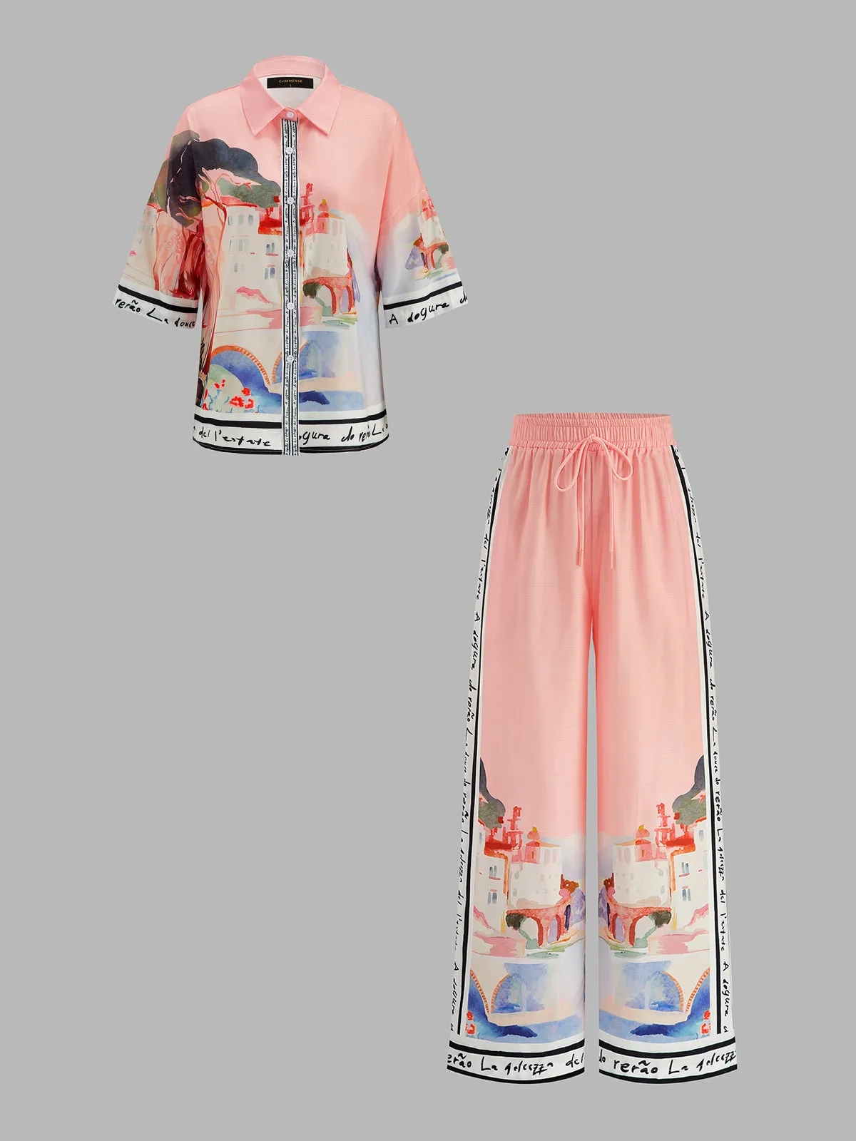 Watercolor Print Shirt & Drawstring Pants Set sold by COMMENSE product image thumbnail 2