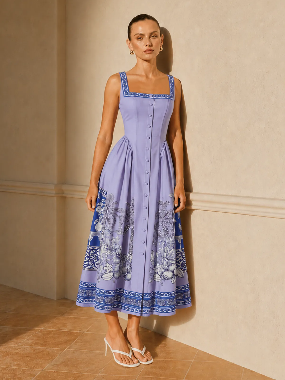 Tropical Print Square Neck Backless Maxi Dress sold by COMMENSE
