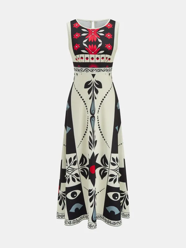 Ethnic Print Sleeveless Midi Dress made by COMMENSE