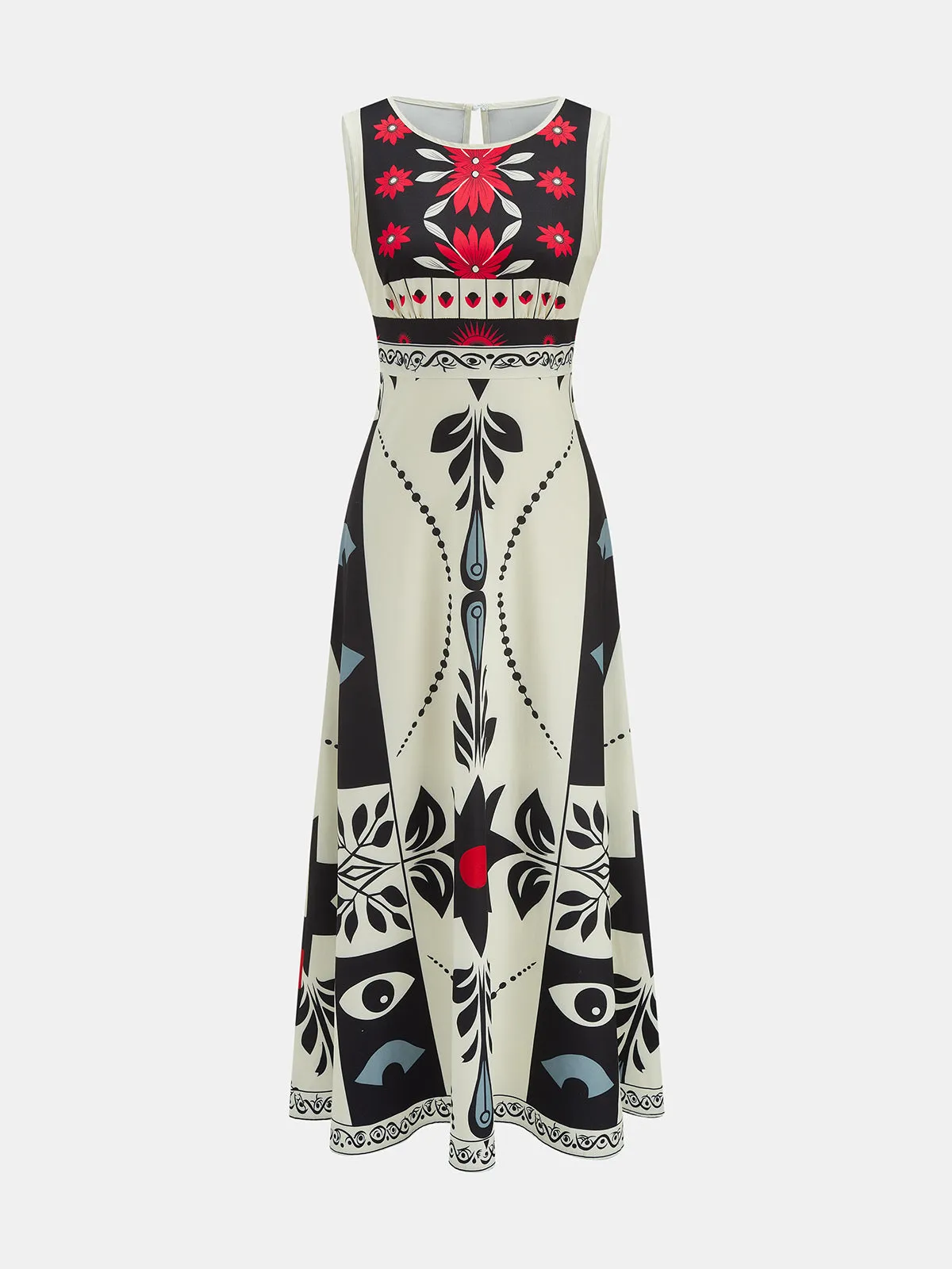 Ethnic Print Sleeveless Midi Dress sold by COMMENSE