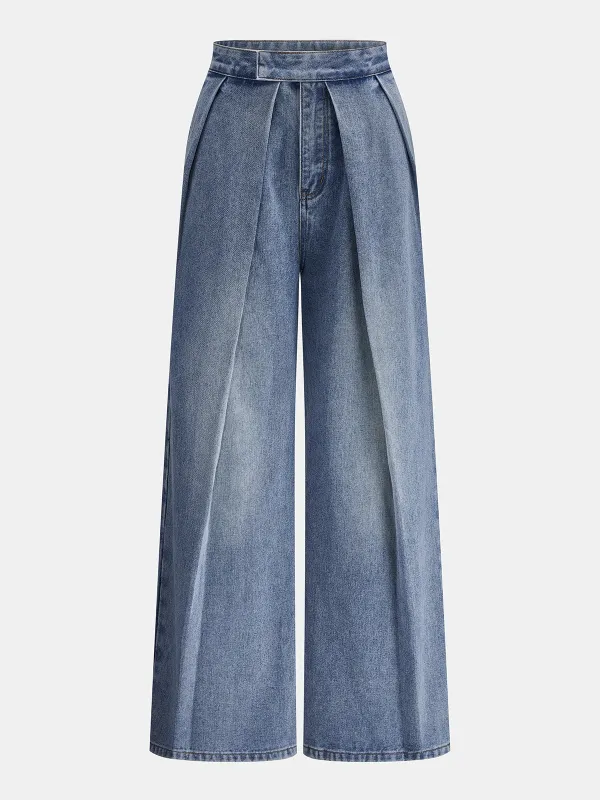 Structured Pleated Wide-Leg Jeans made by COMMENSE