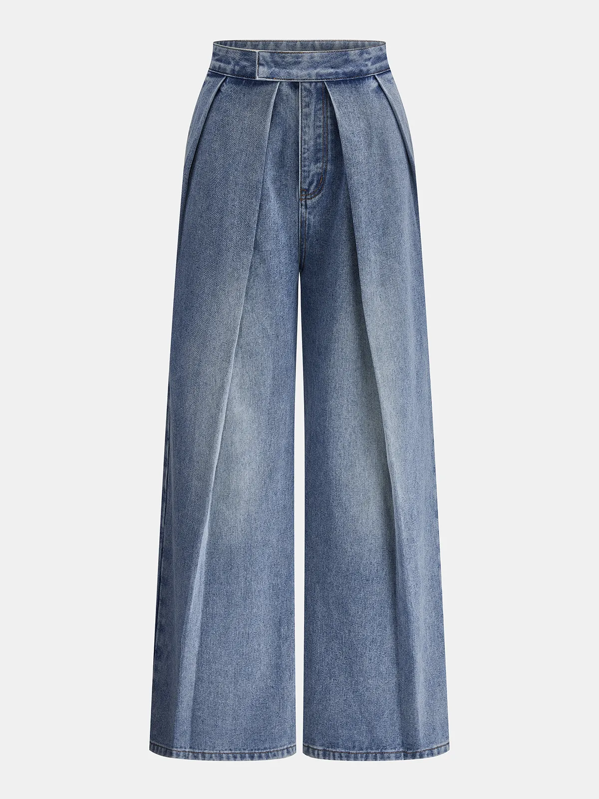 Structured Pleated Wide-Leg Jeans sold by COMMENSE