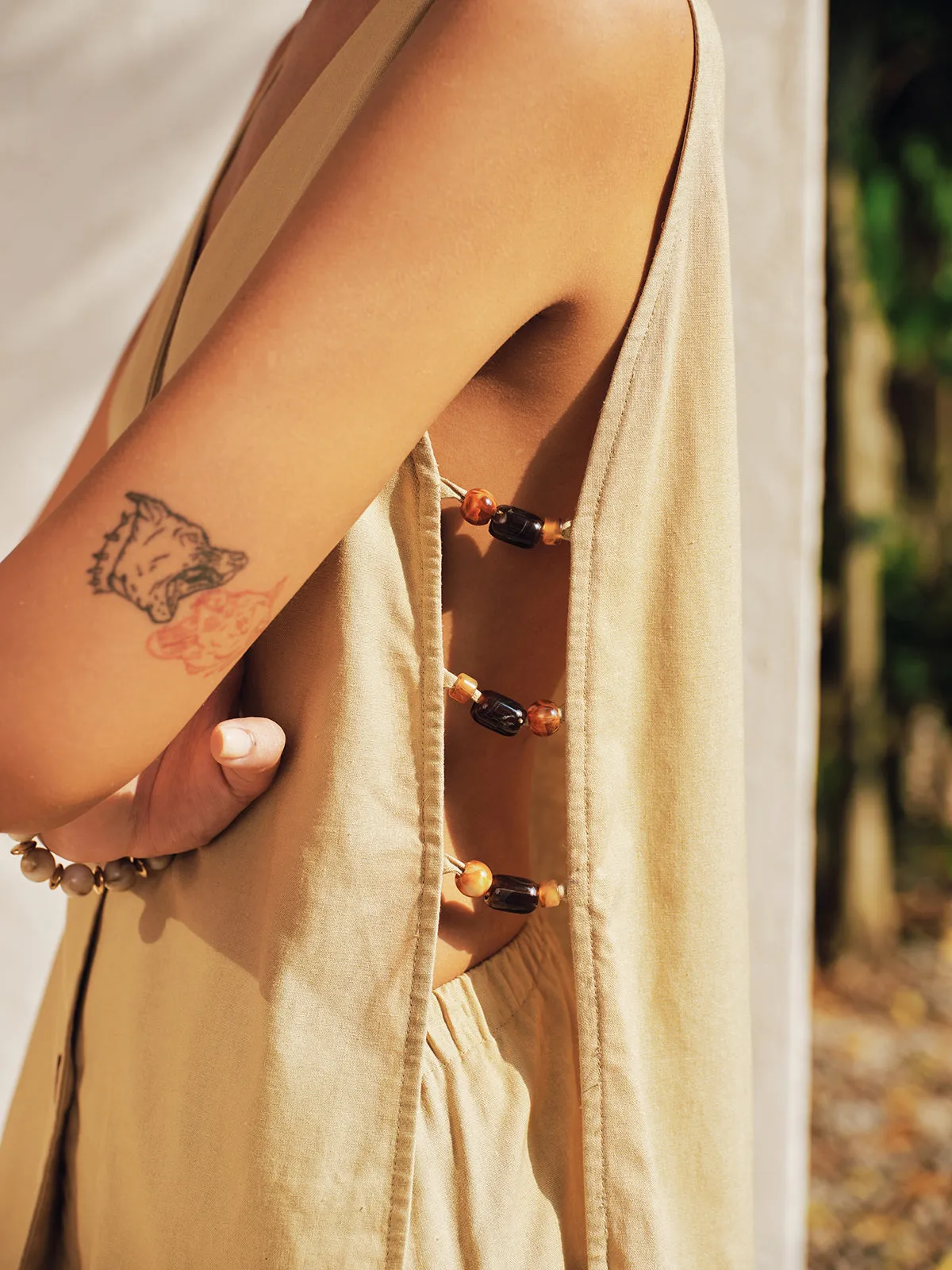 Side Bead Cutout Linen Blend Vest & Shorts Set sold by COMMENSE product image thumbnail 2