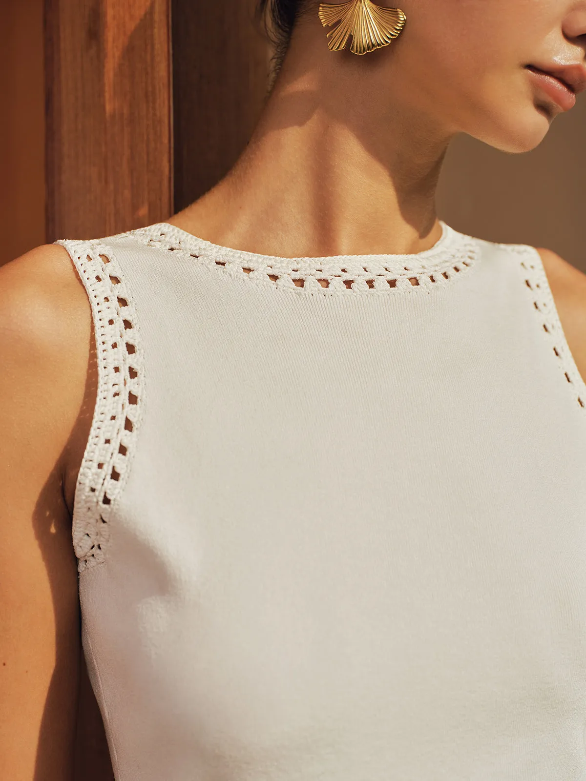 Crochet Trim Backless Knit Tank Top sold by COMMENSE product image thumbnail 2