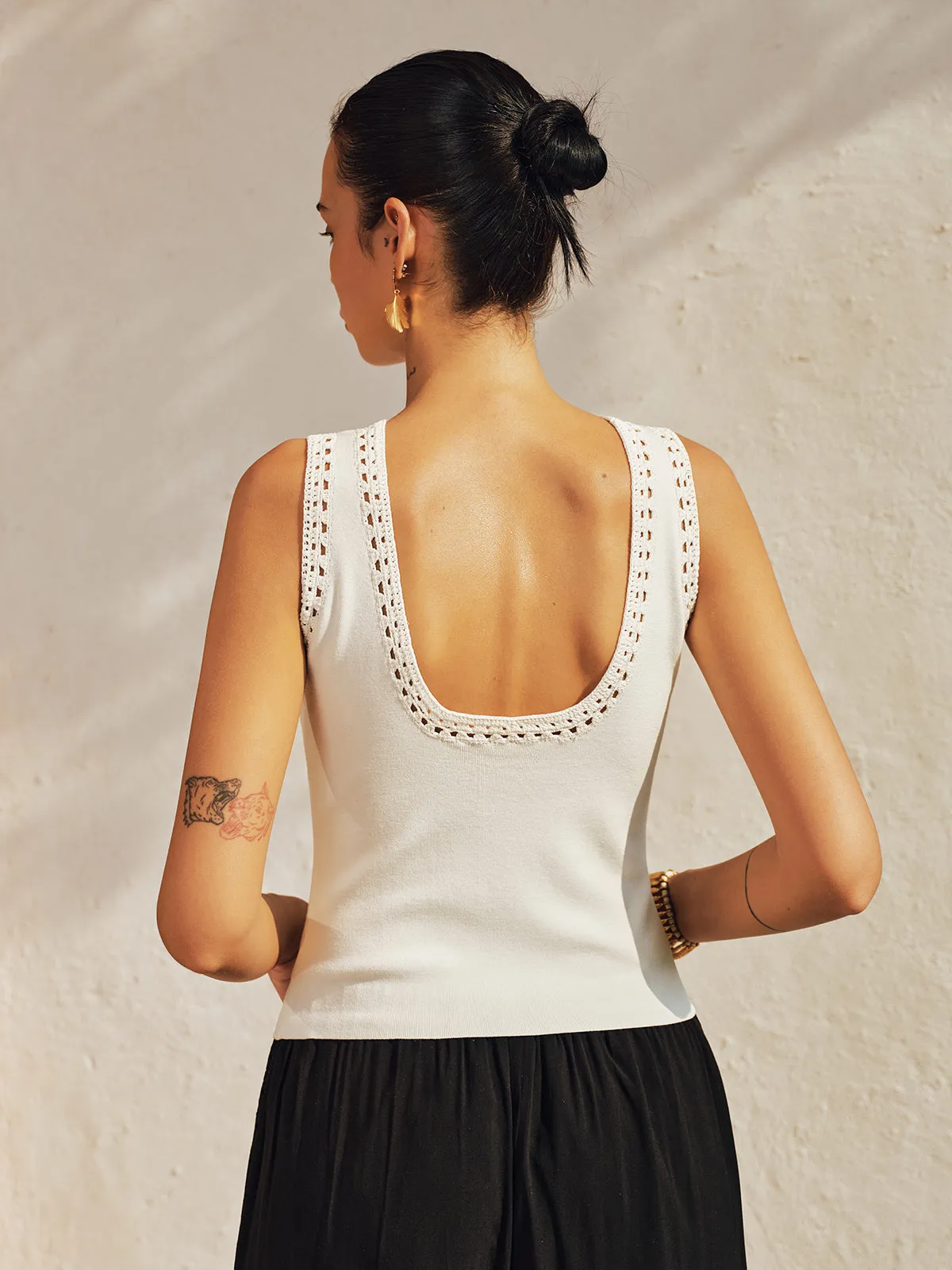 Crochet Trim Backless Knit Tank Top sold by COMMENSE product image thumbnail 5